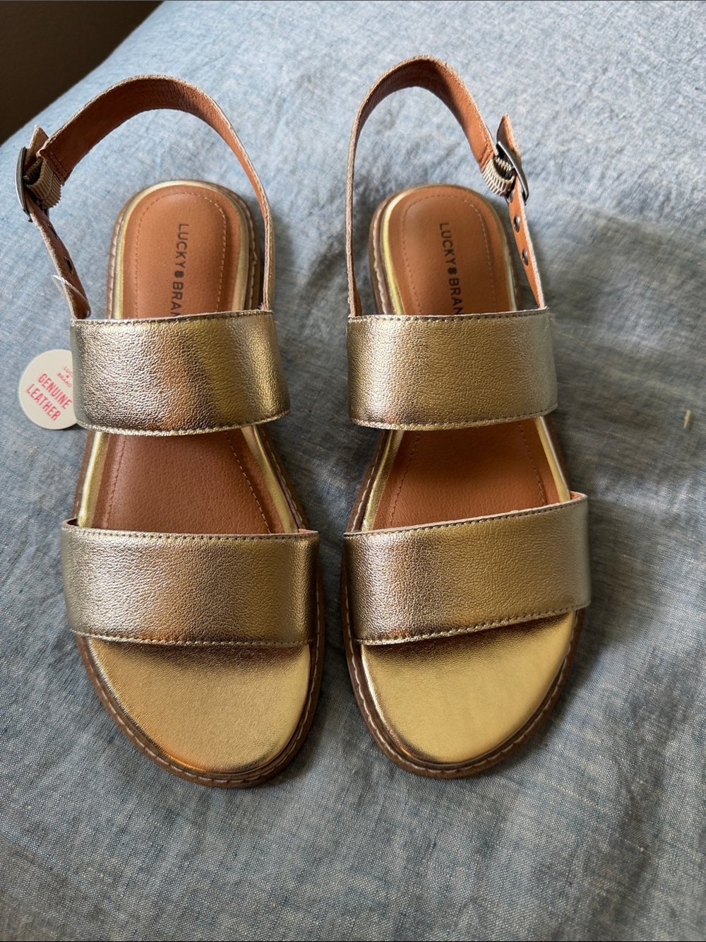 Lucky Brand Metallic Bronze Leather Double-Strap Slingback Sandals